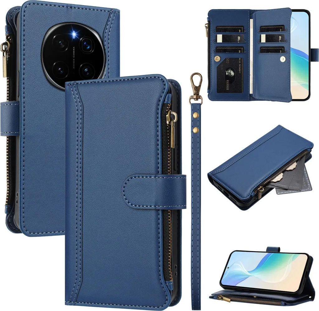 Portafoglio Honor Magic7 Pro Blu in Pelle PU con Supporto Video