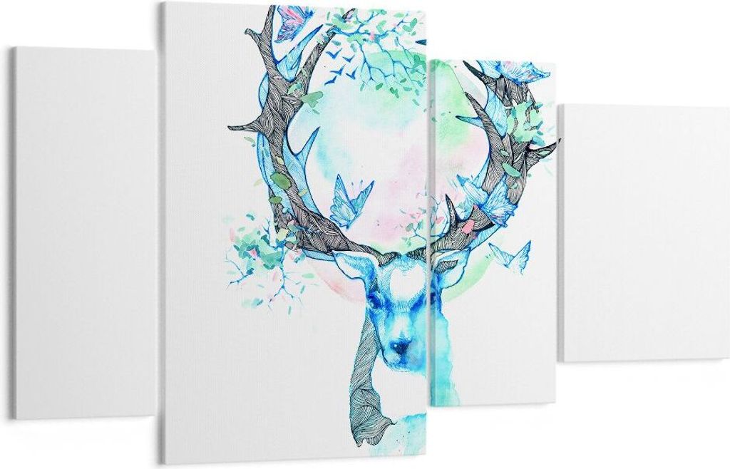 Bild auf Leinwand - Leinwandbild - Hirsch Natur Landschaft Dekoration - 120x70cm - Wand Bild - Wanddeko - Leinwanddruck - Bilder - Kunstdruck - Lei...