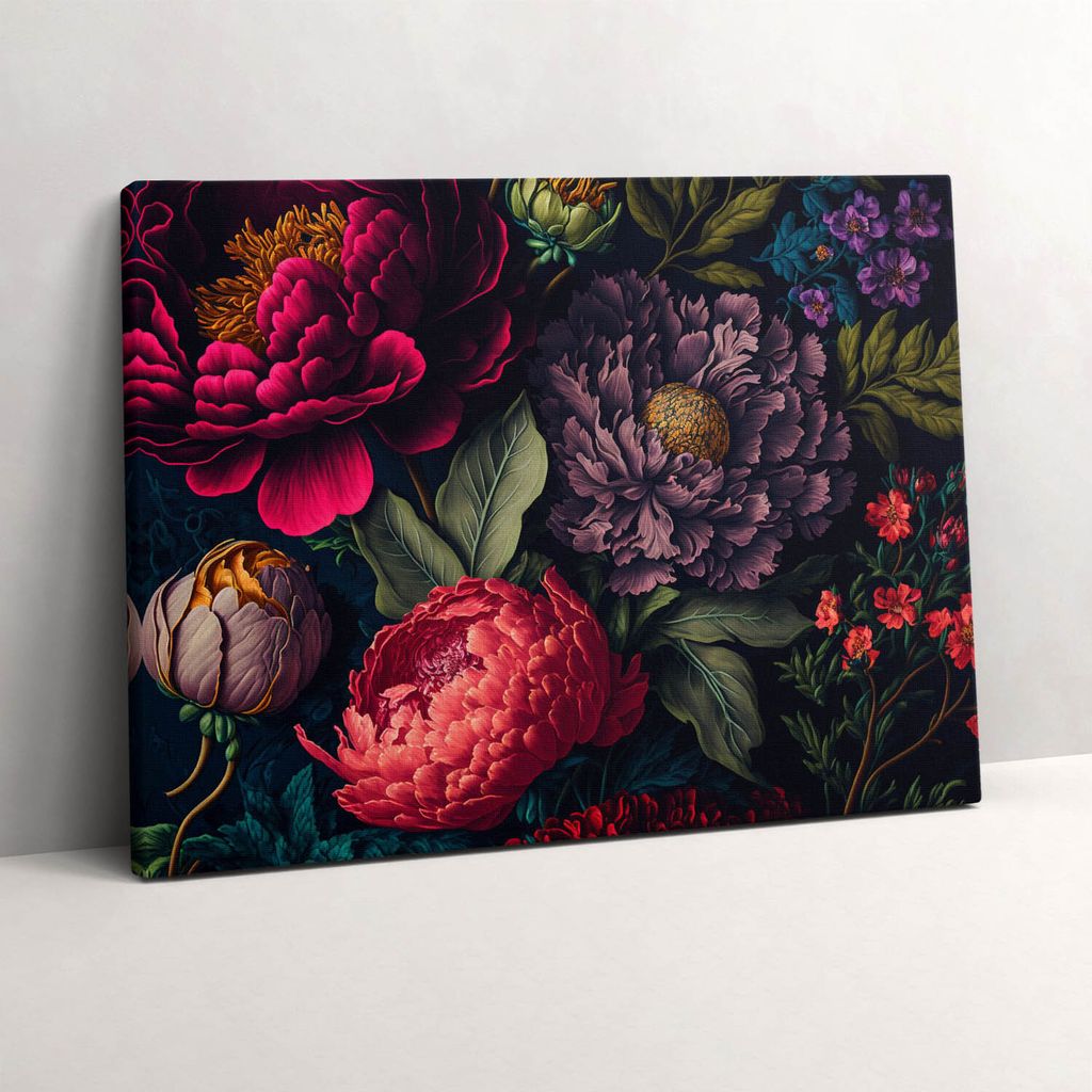 Blumenstrauß aus botanischen Blumen – Leinwandbild Wandbild – 80x60 cm – Leinwandbilder – Wandbilder – Schlafzimmer – Flur