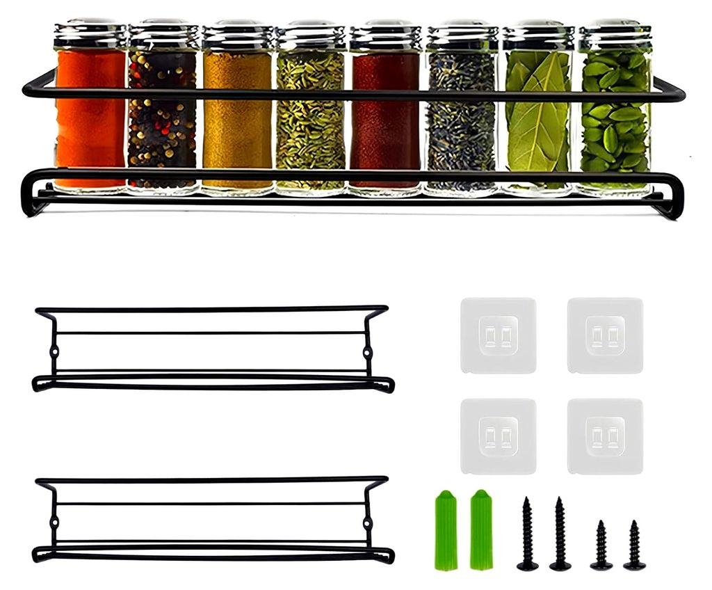 2 Stück Gewürzregal für die Wand, Metallregal für die Schranktür mit Kleben & Schrauben, Gewürzorganizer ohne Bohren, hängendes Küchenregal...