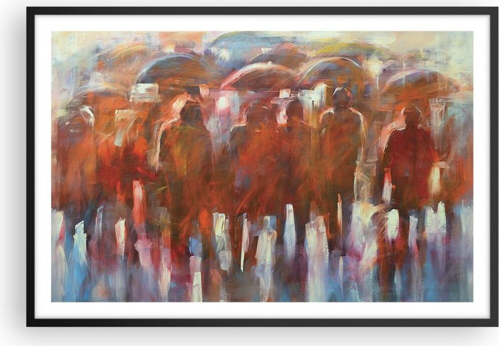 Gerahmtes Poster - Schwarzer Rahmen - Regenschirme Menschen Handwerk - 91,5x61 cm - Wand Bild - Wanddeko - Wandbilder - Wandposter - Bilderrahmen -...