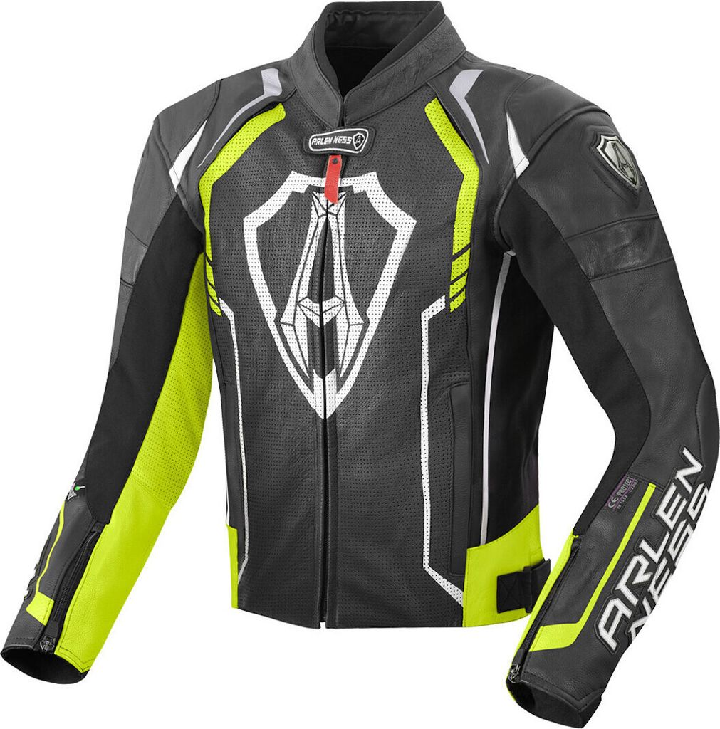 Arlen Ness Track Motorrad Lederjacke, schwarz/gelb, 50