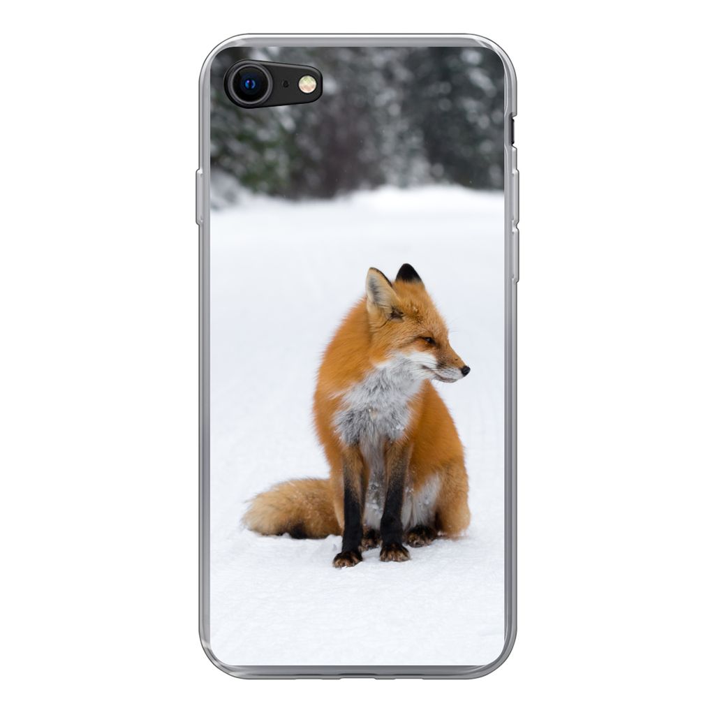 MuchoWow Handyhülle Schutzhülle Hülle für iPhone 7 Fuchs - Schnee - Winter Silikon Softcase Handy Hülle - Kartenhalter