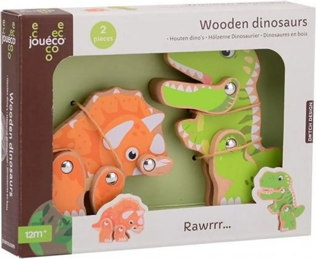 Set de 2 dinosaures en bois naturel pour enfant 12 mois et plus