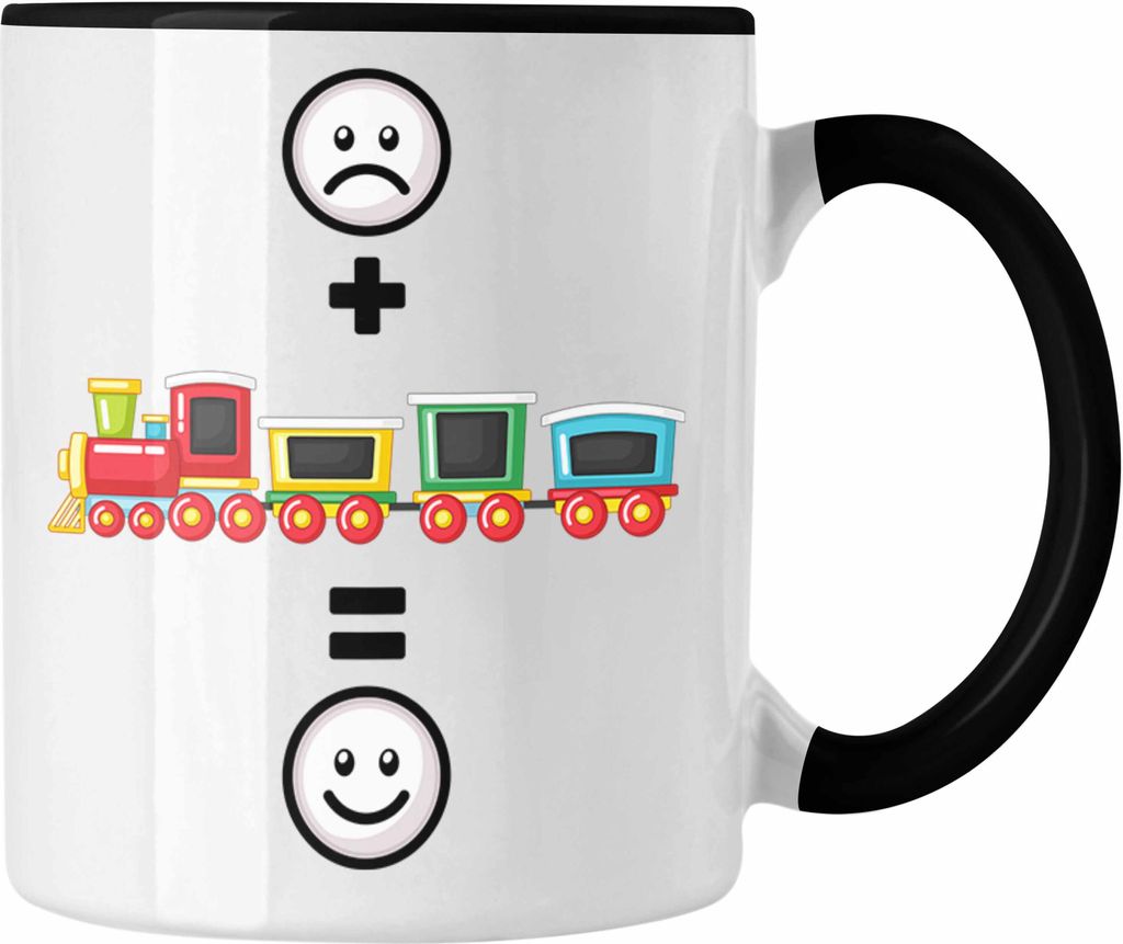 Trendation - Eisenbahn Tasse Geschenk für Eisenbahner Modelleisenbahn :( + Eisenbahner = :) Lustige Geschenkidee Geburtstag (Schwarz)