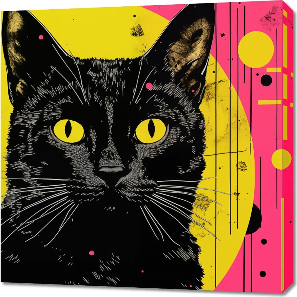 Tableau Image 70 x 70 cm Chat Néon Design Moderne pour Déco Murale Salon