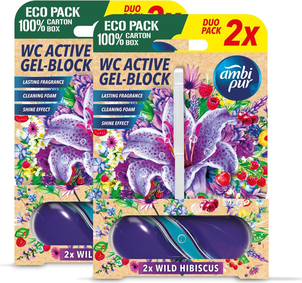 Ambi Pur WC Active Gel-Block 2x45g Wild Hibiskus - WC Duft (2er Pack)