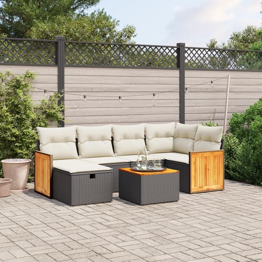 Design 7-tlg. Garten-Sofagarnitur mit Kissen Schwarz Poly Rattan, Gartenmöbel-Sets 2024 Neu
