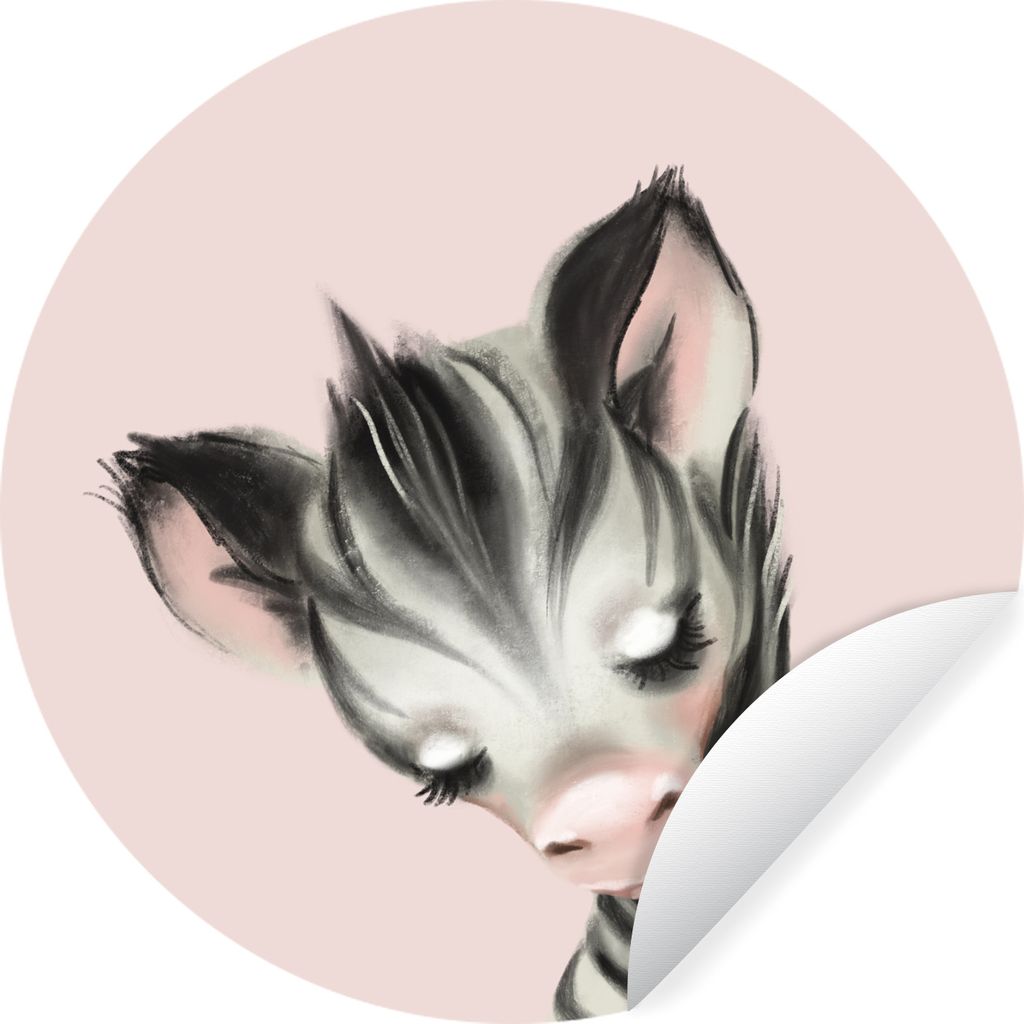 MuchoWow Runde Wandtattoo - Wandsticker Tapete Aufkleber Zebra - Kinder - Rosa Ø 50 cm Selbstklebend und Repositionierbar - Wandaufkleber - Krei...