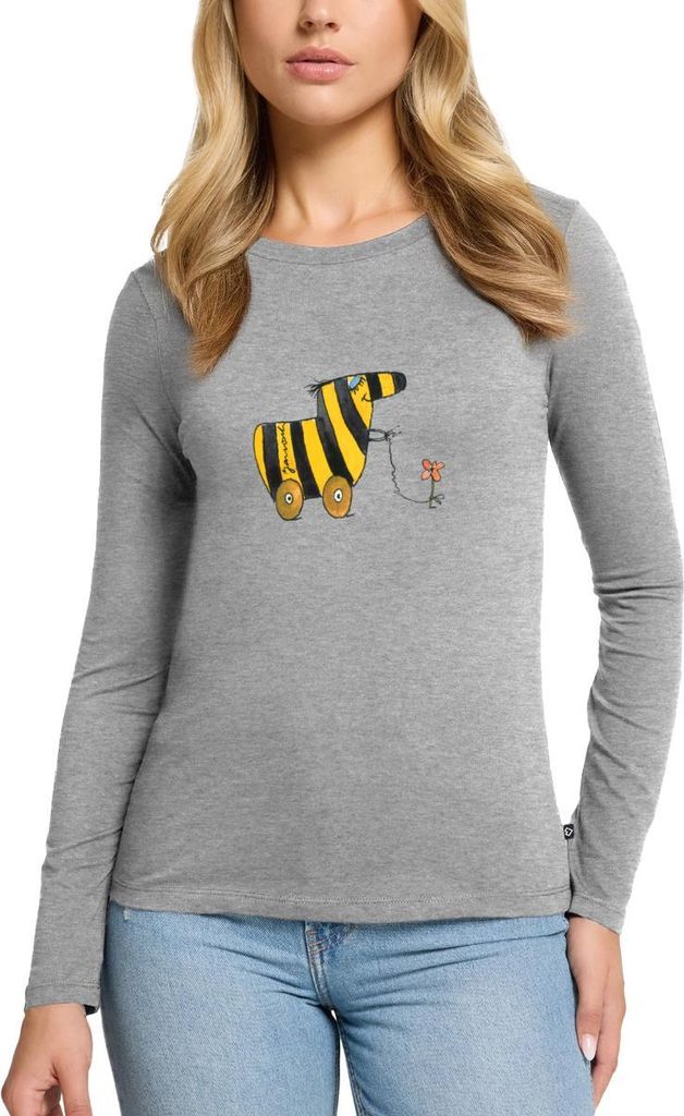 Spreadshirt Janosch Große Tigerente Mit Blume Premium Langarmshirt Damen, M, Grau meliert