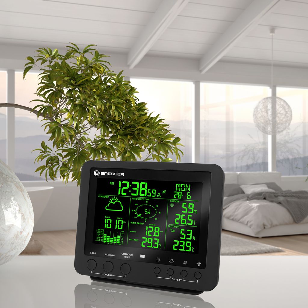 Bresser Basisstation Ersatzteil für 5-in-1 Farb Wetterstation ohne Außensensor Farbdisplay Temperatur Luftfeuchtigkeit