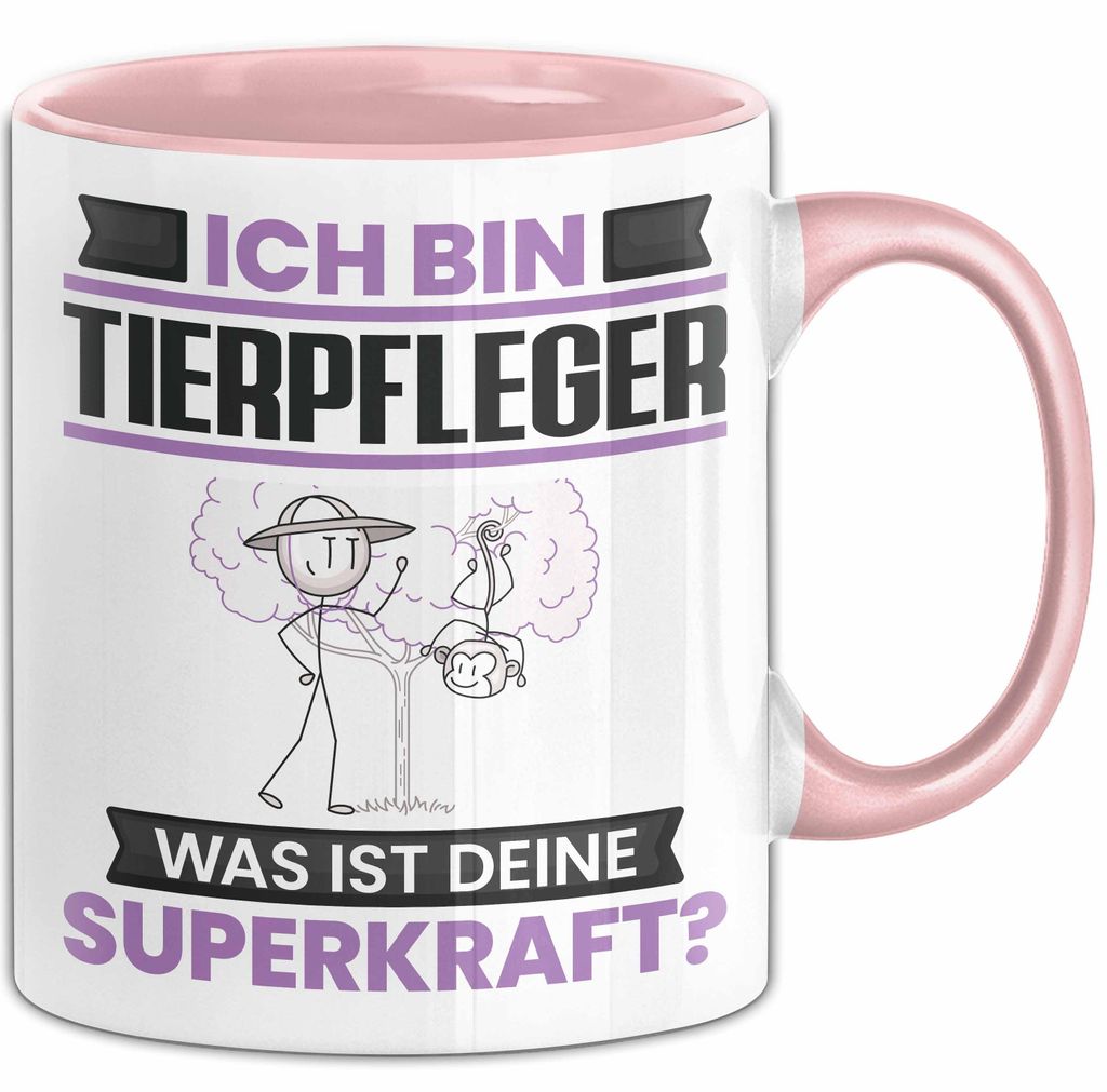 Tierpfleger Tasse Geschenk für Tierpfleger Geburtstag Lustiger Spruch Kaffee-Becher Was Ist Deine Superkraft (Rosa)