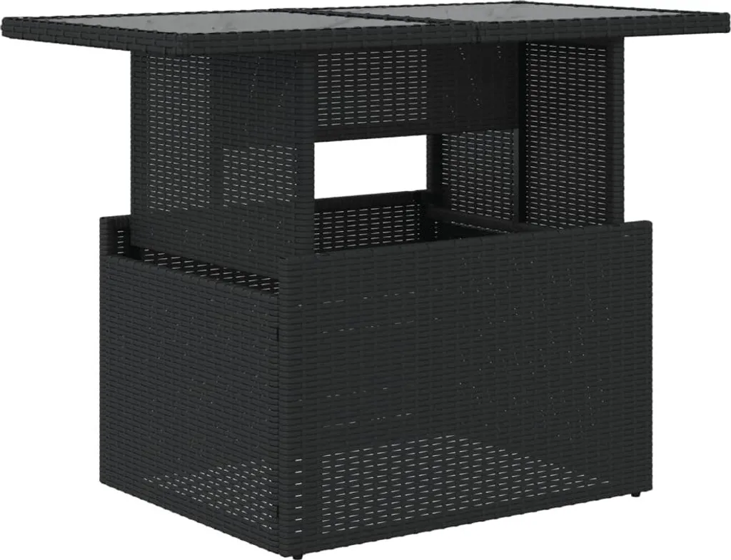 SYFAX™ Tavolo da Giardino Piano in Vetro Nero 100x55x73 cm Polyrattan