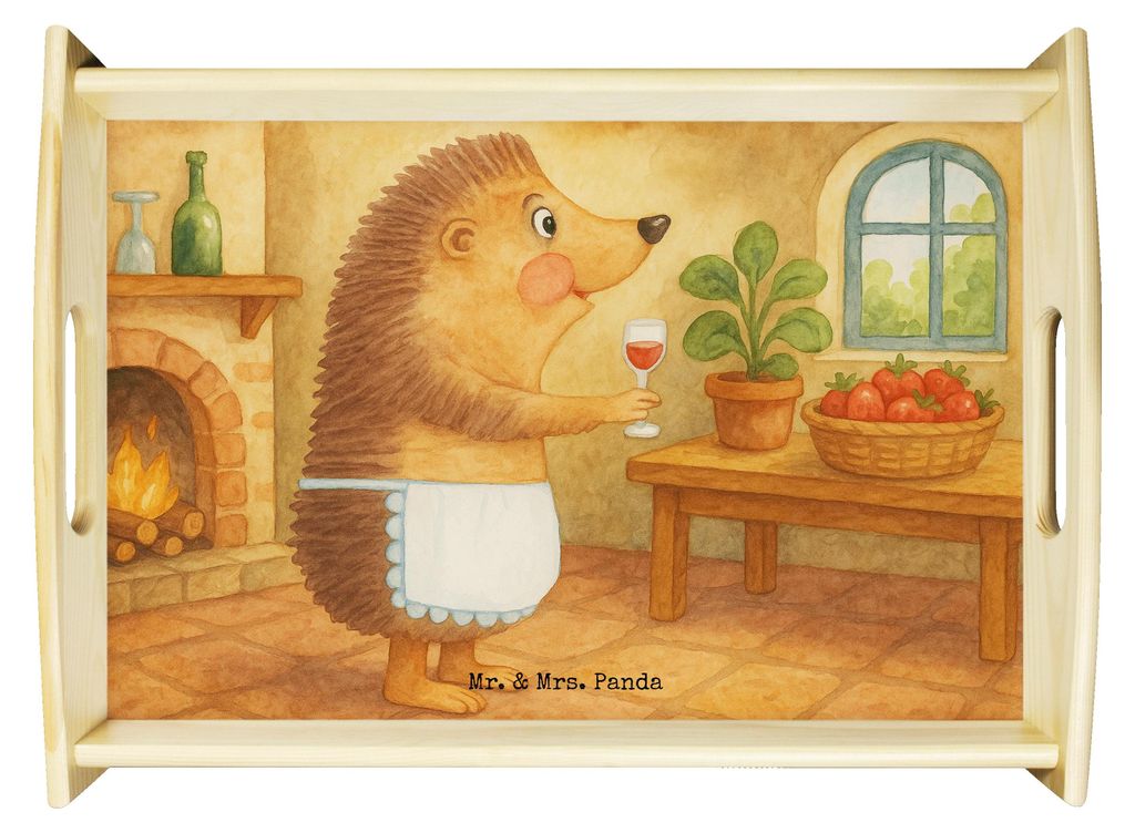 Mr. & Mrs. Panda Holztablett Igel Wein Design - Weiß - Geschenk, Weinglas, trinken, tablett aus holz, betttablett, Weintrinker, Frühstückstablet...