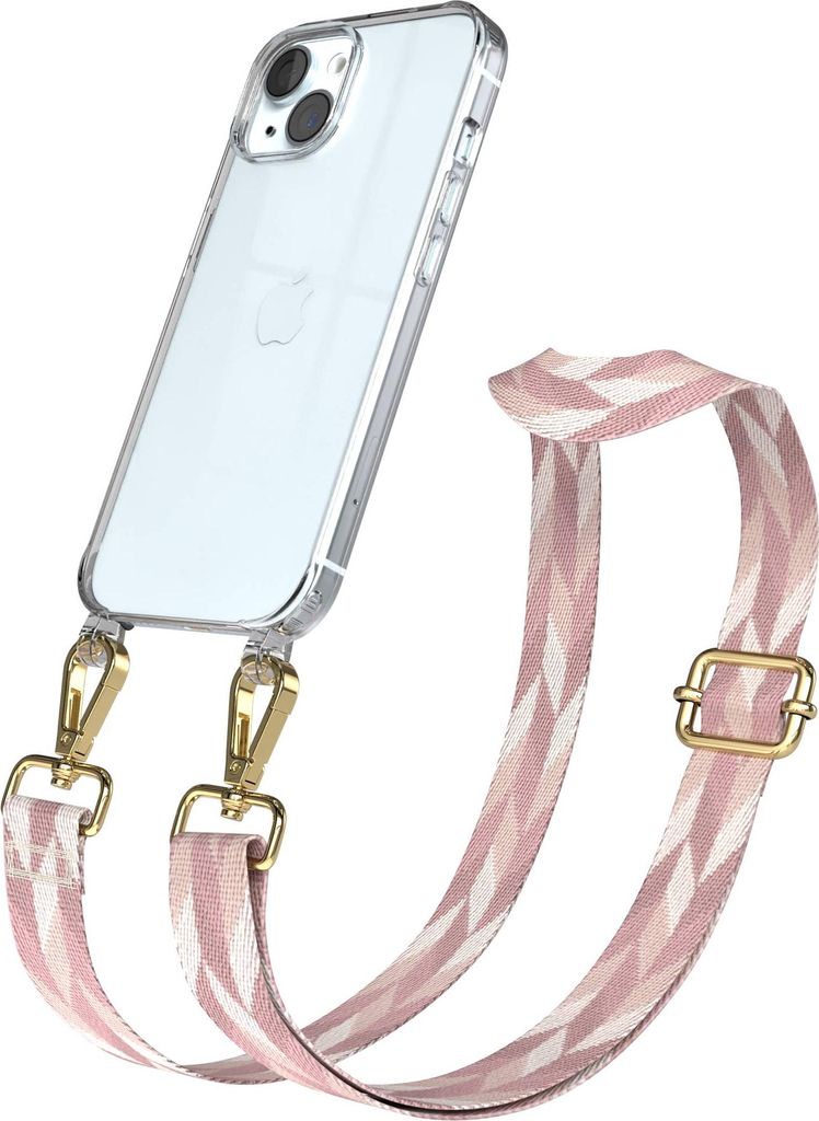 EAZY CASE Handykette - Verstellbarer Trageriemen kompatibel mit Apple iPhone 15, Handykordel mit transparenter Silikon-Hülle, Karabiner Gold, Mix ...
