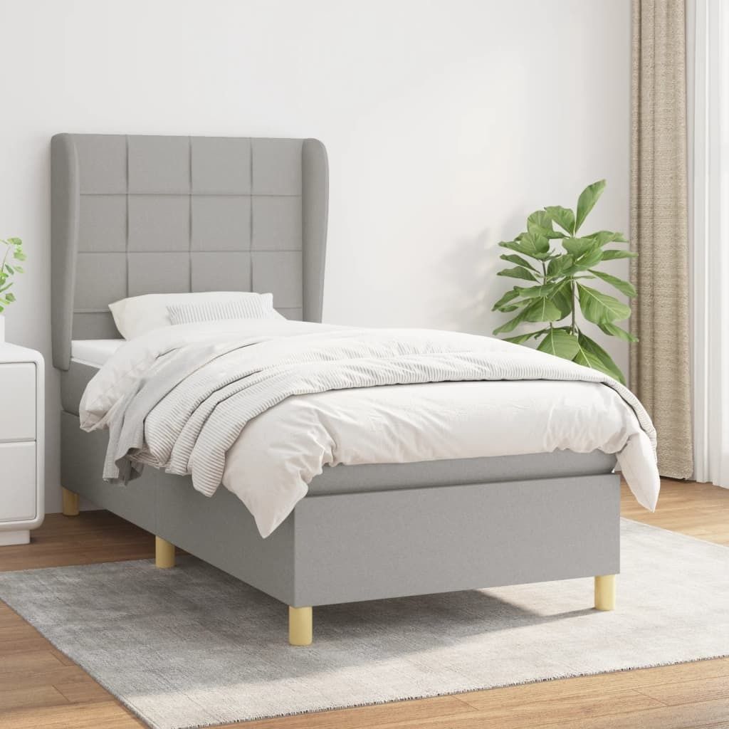 "Rabatt" Boxspringbett mit Matratze - 2 Personen - Strapazierfähiger Stoff - Hellgrau 90x190 cm Stoff - Klassische Betten CC5412