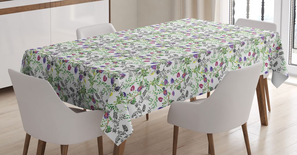 ABAKUHAUS Blumen Tischdecke, Flieder Wilde Blumen-Entwurf, Druck mit Klaren Farben ohne Verblassen Waschbar für innen oder Außen Bereich, 140 x 2...