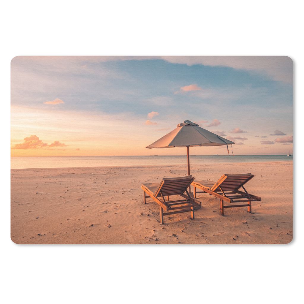 MuchoWow Schreibtischunterlage Strand - Sonnenliege - Sonnenschirm 60x40 cm - XXL Mauspad - Großes Mauspad