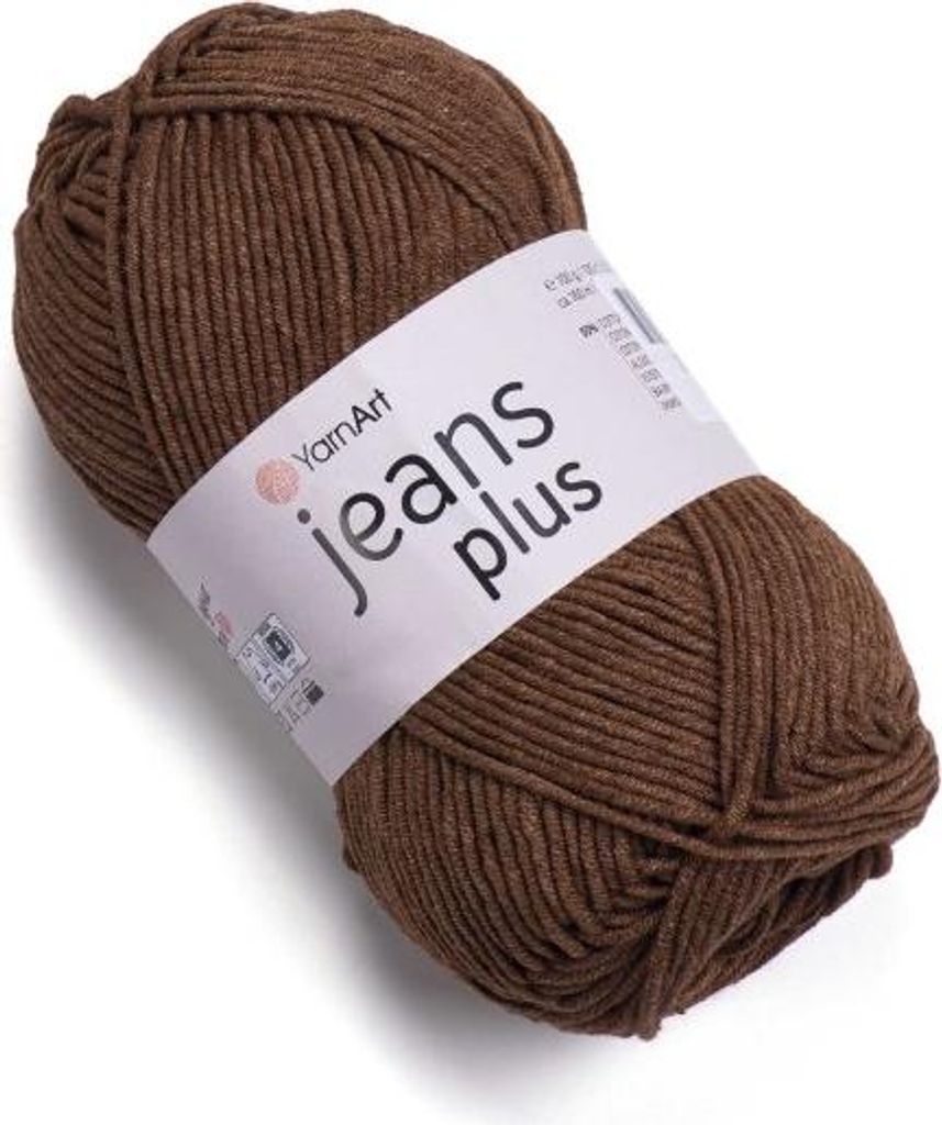 A ball of brown yarn with a label.