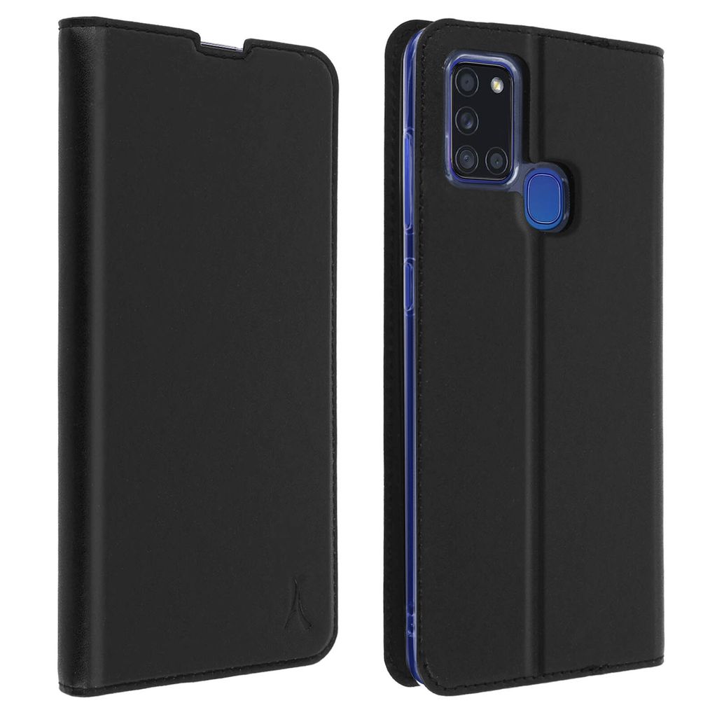 Akashi, Akashi Klappetui mit Fach und Standfunktion für Samsung Galaxy A21s, Schwarz