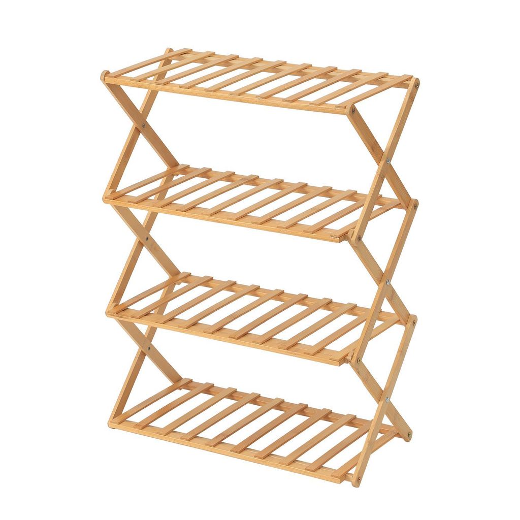 4 Ebenen faltbares Schuhregal Bambus Schuhständer Schuhablage Schuhorganizer 50 x 25 x 67 cm