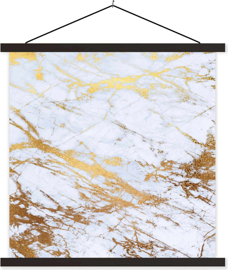 MuchoWow Textilposter Marmor - Gold - Weiß - Luxe - Marmoroptik - Glitzer 40x40 cm mit schwarzem Rahmen - Fotos