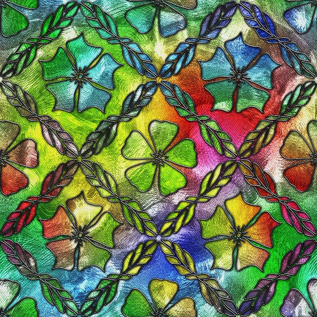 OUTDOOR DEKOSTOFFE OXFORD - Motiv Blumen aus Glasmalerei