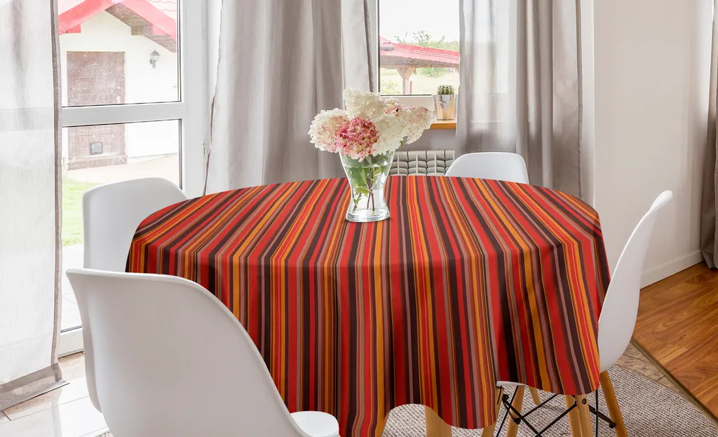ABAKUHAUS Tovaglia geometrica rotonda, linee sottili e spesse, tovaglia circolare per sala da pranzo, decorazione cucina, 150 cm, rosso, marrone, giallo