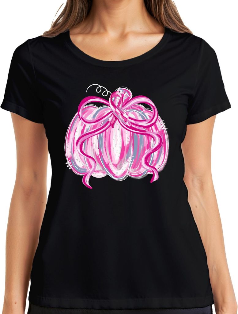 Brustkrebs Rosa Schleife Kürbis Herbst Halloween Bewusstsein Pink Damen T-Shirt, Schwarz, XXL