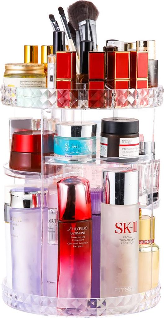 360° Drehbarer Kosmetik Organizer, Acryl Aufbewahrungsbox, Lipstick Make-up Pinsel Nagellack