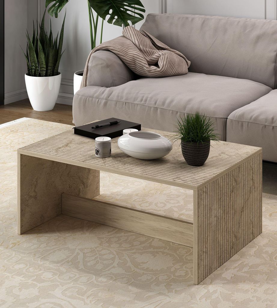 Skye Decor, Lenna - Travertine, Couchtisch, Travertin, 100% MELAMINBESCHICHTETE SPANNPLATTE, 90 x 60 x 41,4 cm
