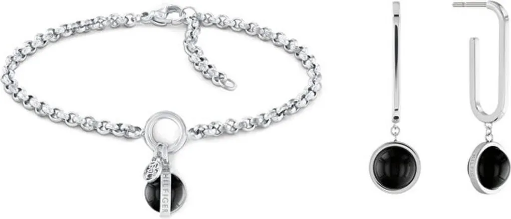 Set di bracciali e orecchini Tommy Hilfiger 2770171 Nero Argento