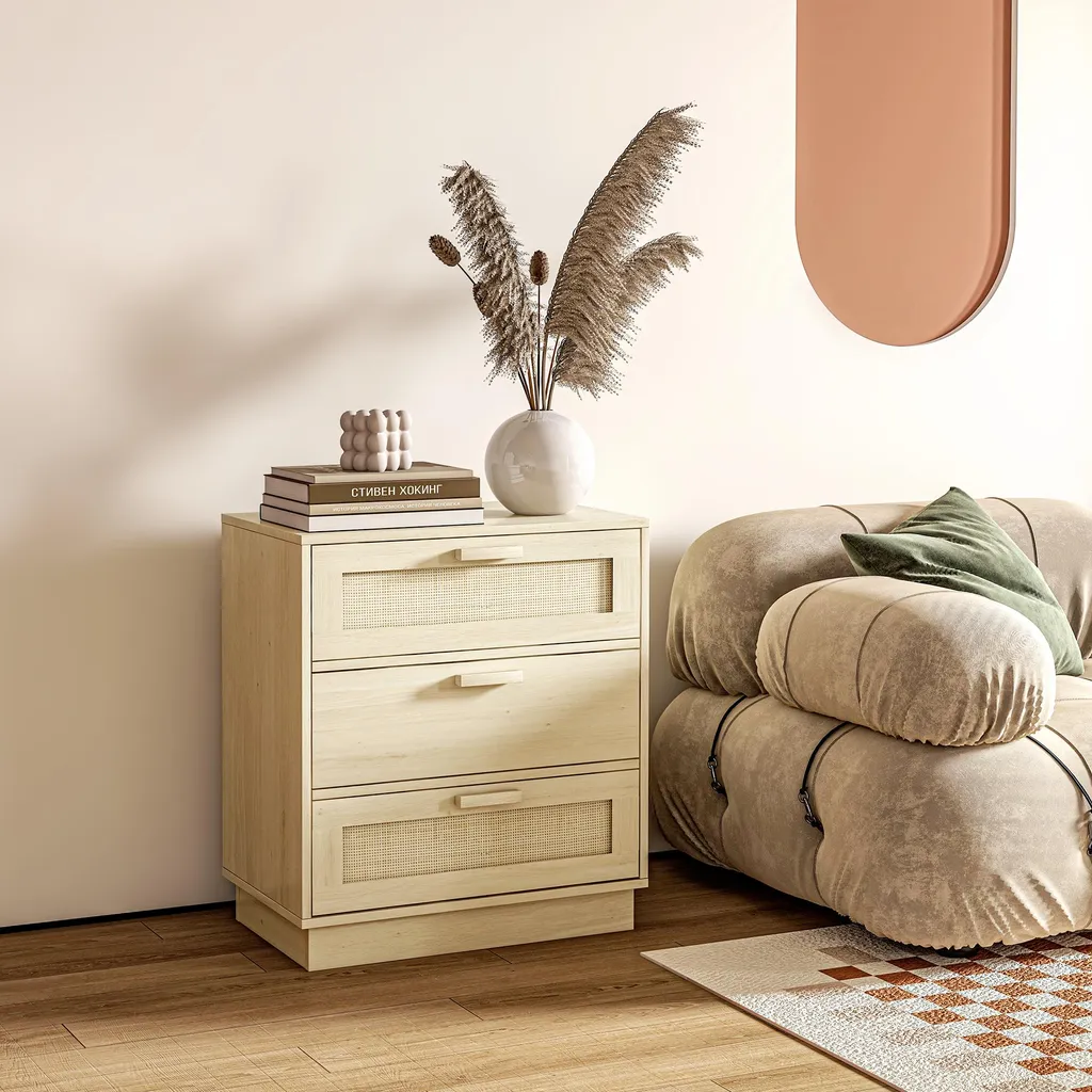 Commode compacte 3 tiroirs rotin : gagnez de la place avec style - 2