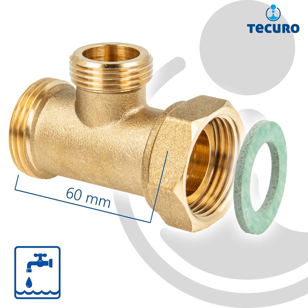 tecuro T-Stück, 1 Zoll AG x 3/4 Zoll AG x Überwurfmutter 1 Produktbild 