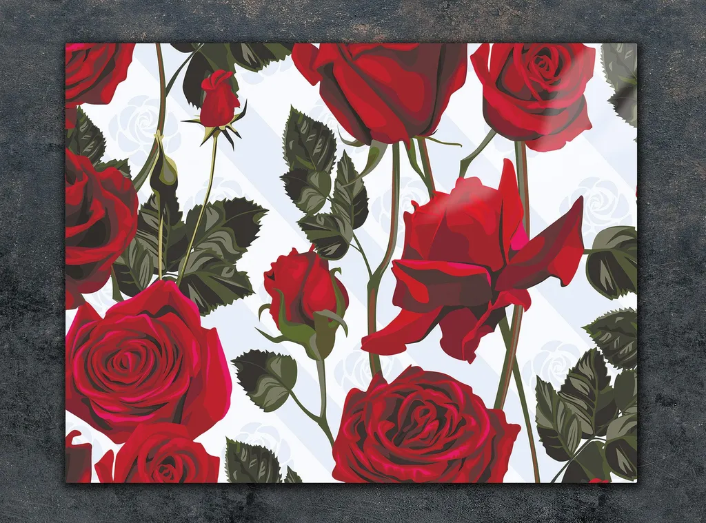Tagliere In Vetro Temperato Trasparente 40x30 Cm Con Stampa Floreale Incisa, Resistente Al Calore E Anti Graffio