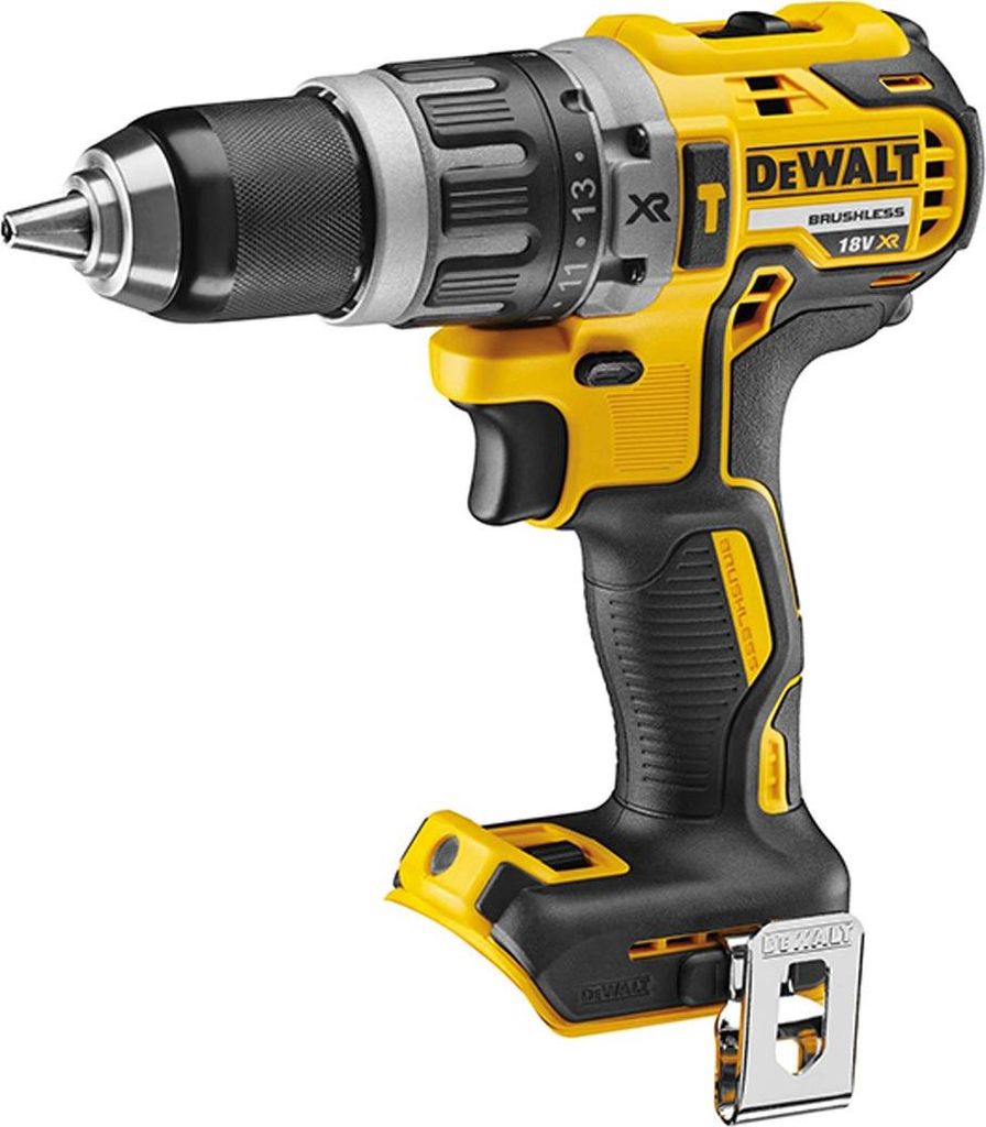 A cordless drill is shown against a white background.