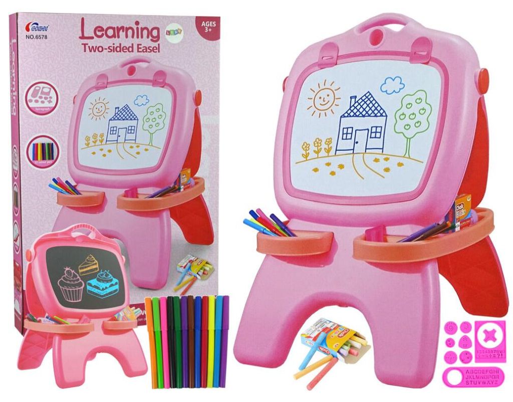 Leantoys Tablica Dwustronna Magnetyczna Kredowa Ró?owa Szablony