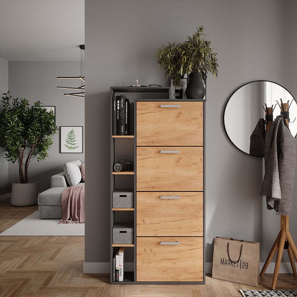 Schuhkipper Vicco Orlando Goldkraft Eiche/Anthrazit 80 x 166.1 cm mit 4 Fächern, Model 53241