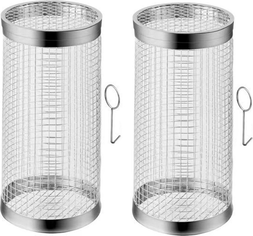 2er Set Zylindrischer Grillkorb Rund aus Edelstahl mit 1x Produktbild 