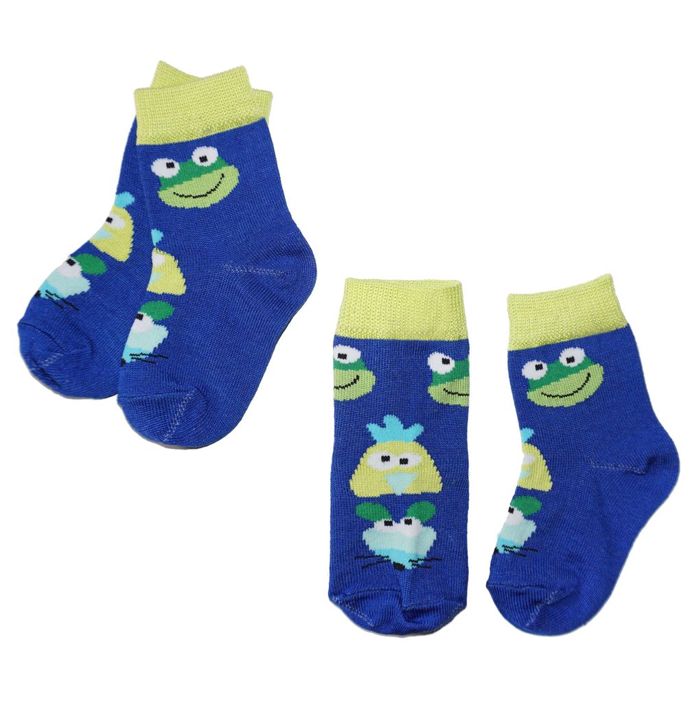 Kinder Socken 2-er Pack aus Baumwolle Lustige Tiere Kornblau Größe 18-19