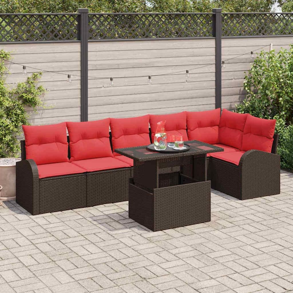 Möbel Gartensofa-set mit Kissen mit Speicher 7 pcs Braun Produktbild 