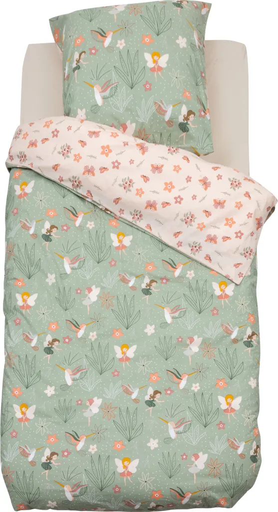 Housse de couette enfant motif fée 140x200 cm avec taie d'oreiller