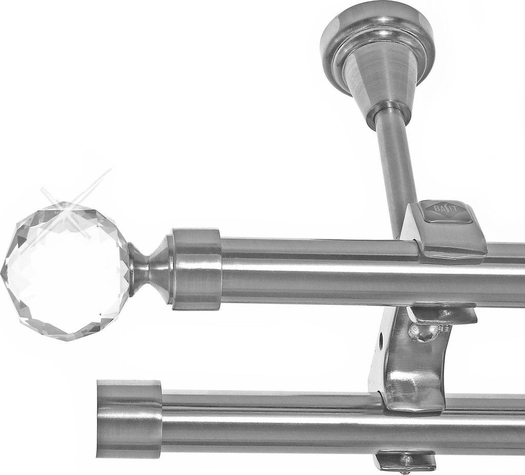 Gardinenstange Ø 20mm Metall in Edelstahl Look 2-läufig Deckenbefestigung D61 RR
