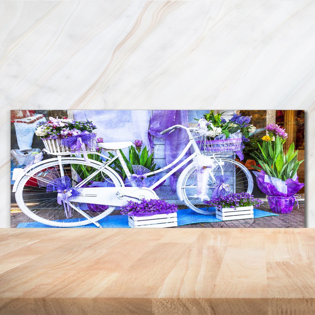 Tulup Küchenrückwand Spritzschutz aus Glas -125x50 -Spritzschutz auf gehärtetes Glas Deko Fahrzeuge Weißes Fahrrad