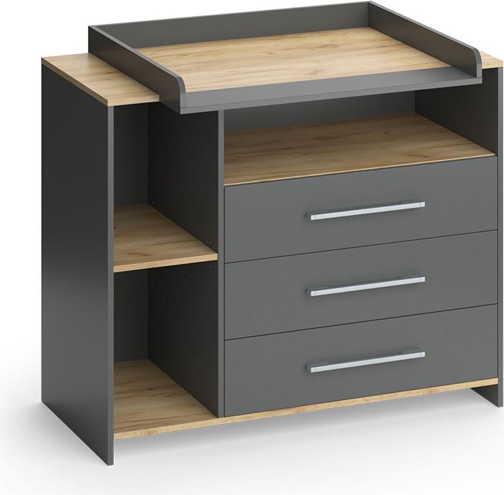 Wickelkommode Vicco Oskar Anthrazit/Goldkraft Eiche 113 x Produktbild 