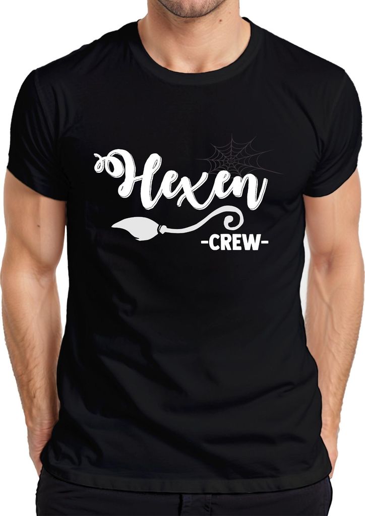 Hexen Crew Halloween Hexe Besen Spinnennetz Damen Frauen Team Herren T-Shirt, Schwarz, XL