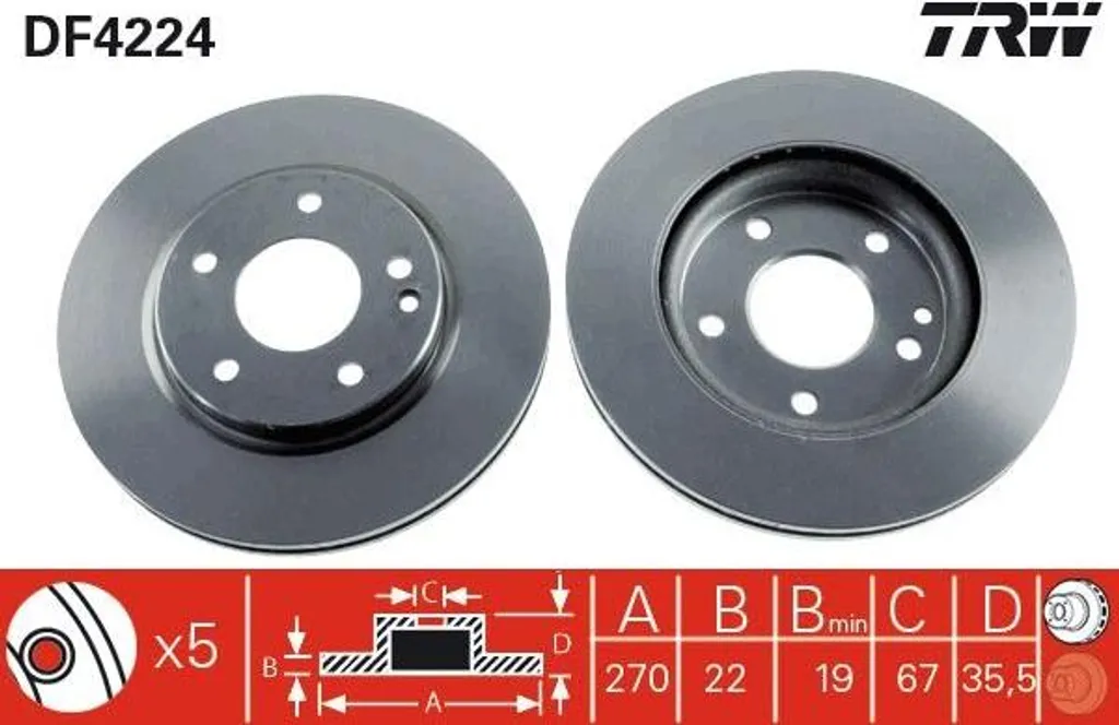 Disque de frein TRW DF4224 fini les vibrations au freinage pour Vaneo