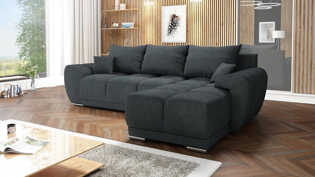 Easy4You Honey L-Form 291 x 85 x 183 cm mit Schlaffunktion und Stauraum - Schlafsofa mit Bettkasten und Kissen - Moderne Wohnzimmermöbel – Stoff...