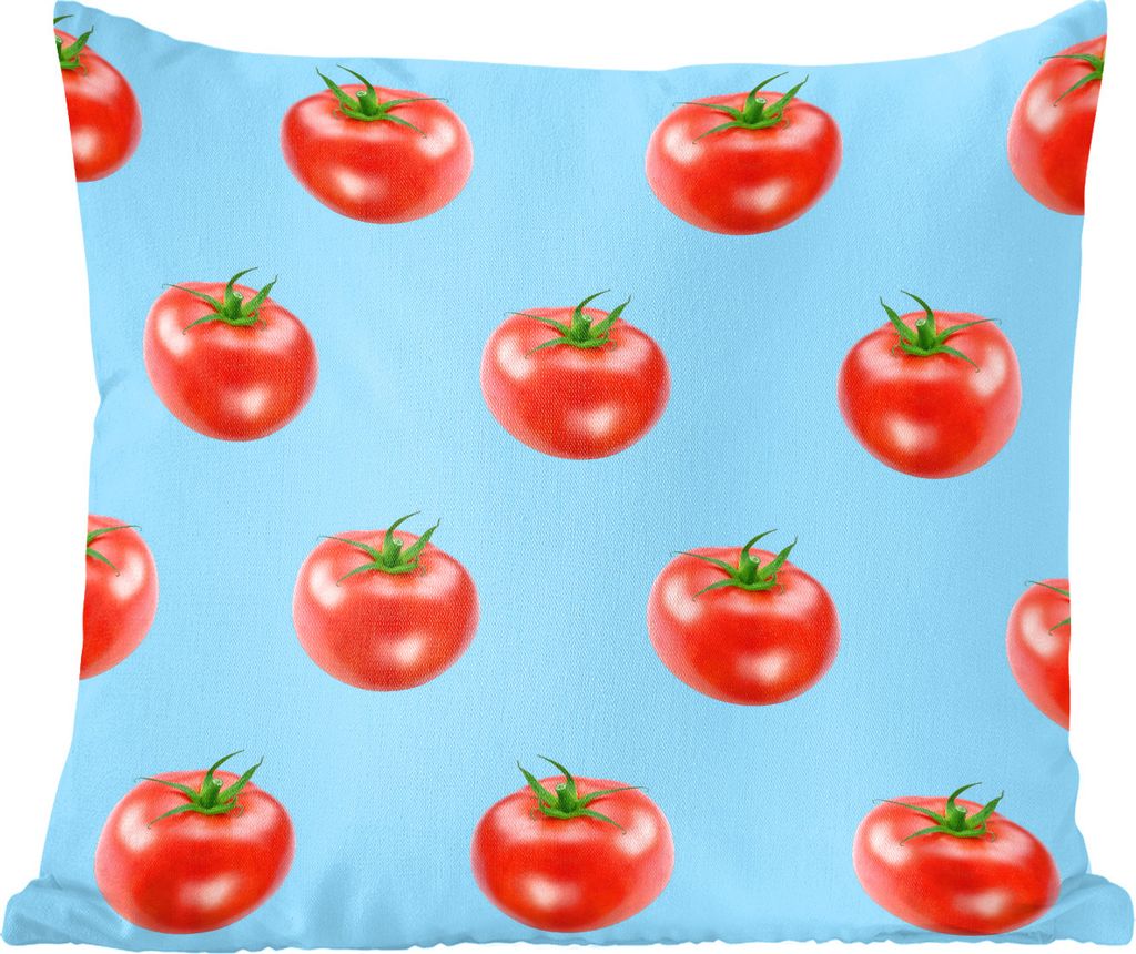 MuchoWow Zierkissen Sofakissen Wohnzimmer Dekokissen 45x45 cm Tomate - Muster - Blau - Schlafpolster - Polster für das Sofa