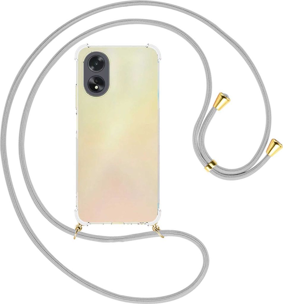 Handykette Backcover-Schutzhülle mit Band (Metall goldfarben) für Oppo A18 4G, A38 4G (CPH2579, 6.56'') - silbergrau